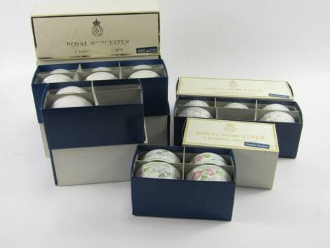 Royal Worcester porcelain small ramekins, comprising eleven Forget-Me-Not pattern, six Corinth Gold pattern, eight English Garden pattern and twenty four white and gold pattern, all boxed.