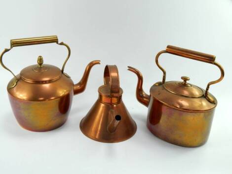 A Victorian copper kettle, and two others.