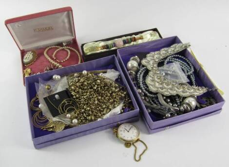 Costume jewellery, including a silver and Cairngorm brooch, Three Graces cameo brooch and an SWEI President's badge, (a quantity).