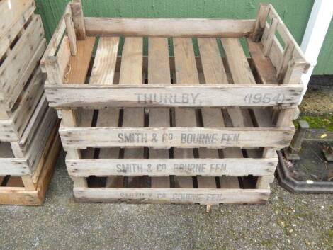 Seven various potato crates, marked Thurlby and Smith & Co., Bourne Fen.