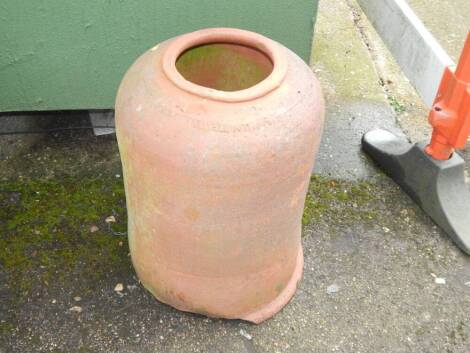 Terracotta garden wares, including rhubarb forcer, tulip vase and planter.