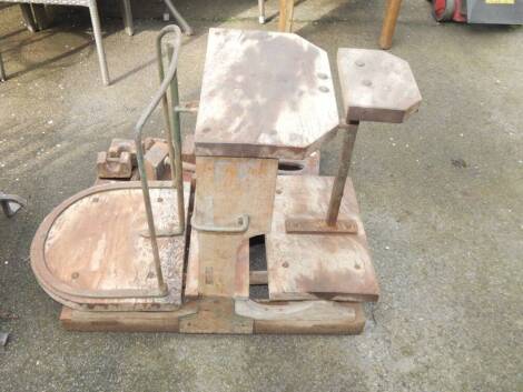 A set of vintage potato scales and a selection of weights.