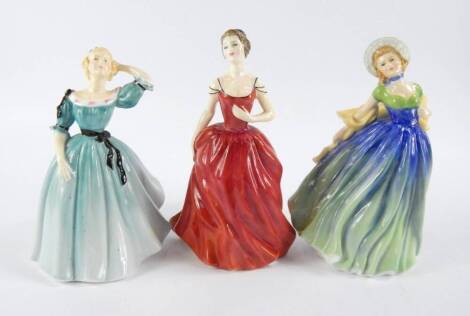 Three Royal Doulton figures, comprising Jane HN3260, Celeste HN2237 and Innocence, HN2842.