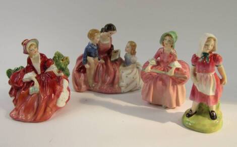 Four Royal Doulton figures, comprising Jill HN2061, Bo Peep HN1811, Lydia HN1908 and The Bedtime Story HN2059.