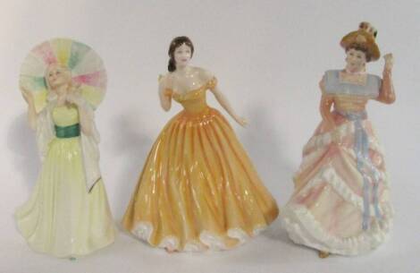 Three Royal Doulton figures, comprising Jane HN2806, Sharon HN3603 and Elizabeth HN4426.