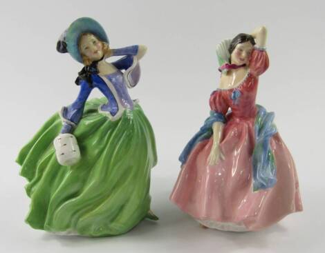 Two Royal Doulton figures of Autumn Breezes HN1913 and Maytime HN2113.