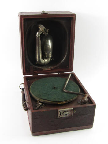 A Decca Junior gramophone, with a Crescendo Junior sound box, retailed by Jno G Pickett & Sons, Oxford.