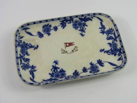 A White Star Line pottery dish, by Stower & Co, printed with banner and flag within a floral border, printed and impressed marks, 16cm x 24cm (AF).