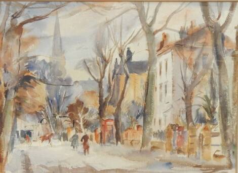 Francis H Tribart. Town street scene, watercolour, signed, 32cm x 44.5cm.