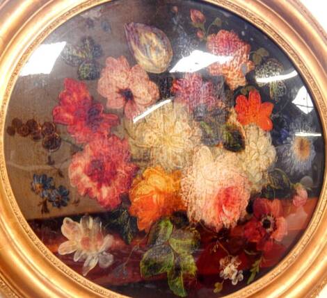 Continental School. Still Life of flowers, pair of reverse paintings on glass, 36cm x 44cm.