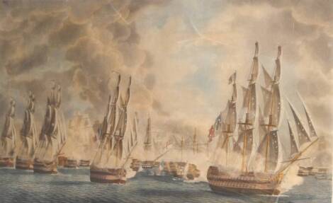 Robert Dodd (1748 - 1815). Battle and Victory of Trafalgar in the Van and in the Rear, four coloured engravings after drawings by, dedicated, each 50cm x 73.5cm.