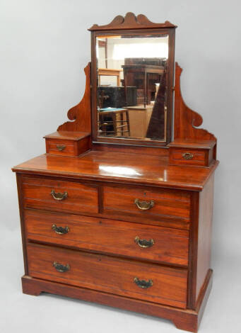 A late Victorian walnut dressing chest with mirror, 108cm wide