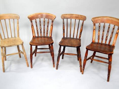 Four Harlequin Victorian kitchen chairs, with elm seats