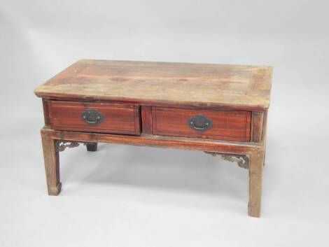 A Chinese lacquer table, with two frieze drawers, 97cm x 52cm, 52cm high.