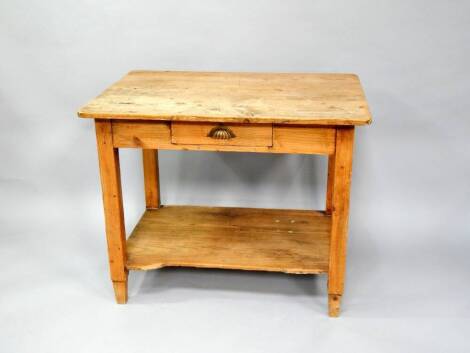 A Victorian stripped pine buffet table, with undershelf, 100cm wide