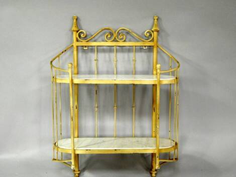 A wrought iron two shelf display unit, 85cm high