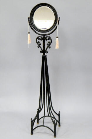 A metal shaving mirror and stand, 142cm x 48cm.