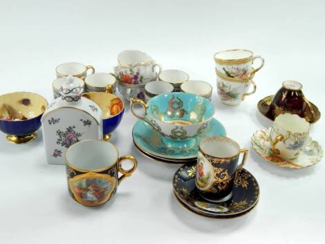 Ceramics, including a Carltonware Rouge Royale coffee cup and saucer, Aynsley tea cups and saucers decorated with fruit, Meissen and Dresden cups, and a Vienna style cup and saucer, (a quantity).