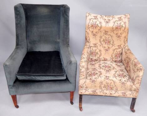 Two Edwardian upholstered armchairs.