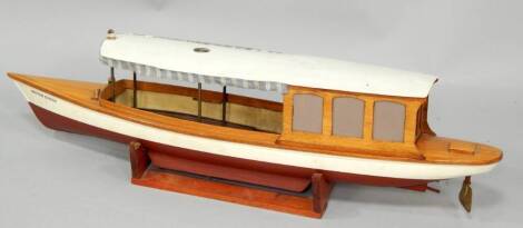 A part crafted model of a boat, 22cm x 100cm.