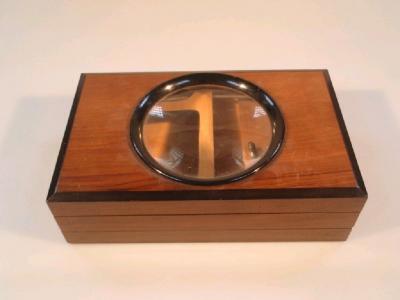 A walnut cased table postcard viewer