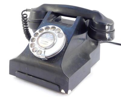 A 1960s black Bakelite GPO 332L telephone, with drawer, Leicester 704031, FWR67/2.