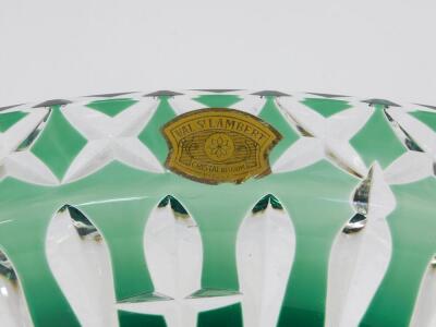 A Val St Lambert emerald green flashed cut glass fruit bowl, of ogee pedestal form, raised on a hexagonal base, bears label, 20cm high, 27.5cm wide. - 2