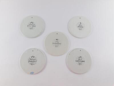 A set of five late 20thC Danish Nymolle wall plaques, designed by Bjorn Wimblad, of circular form, printed marks, comprising June Roser., August Bye-Bye., Juli Nocturn., May Harmoni., and Oktober Paradis. - 2