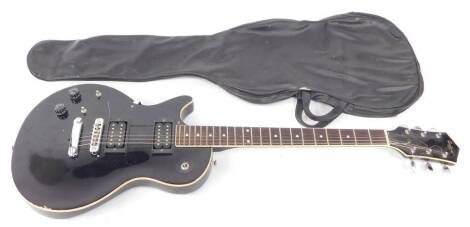 An Antoria Pro-Star left handed electric guitar, Les Paul Style, with black finish, cased.