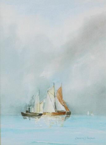 David W J Shepherd (British, late 20thC). Be Calmed Off Maldon, watercolour, signed, 57.5cm high, 27.5cm wide.