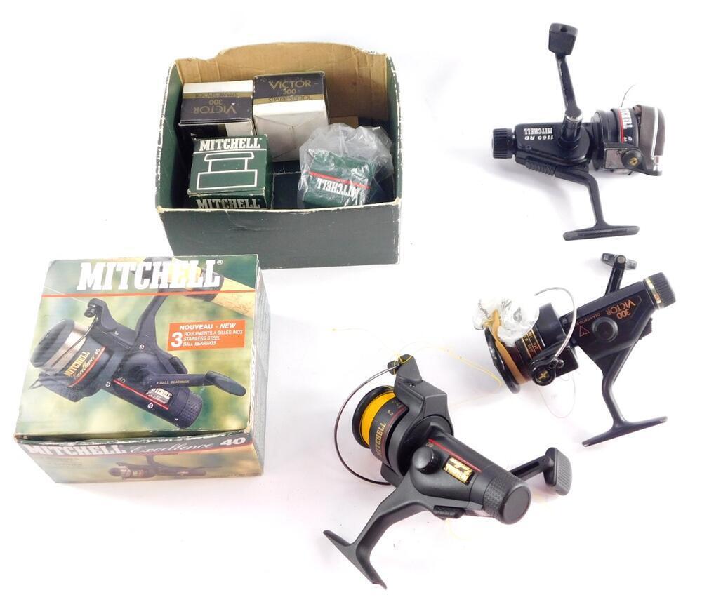 A Mitchell Excellence 40 fixed spool fishing reel, with box, a Mitchell  1160 RD fixed spool