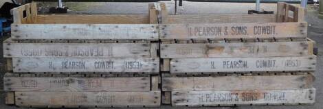 Ten wooden chitting crates, made by Andrew & Co Spalding for H Pearson & Sons Cowbit, 75cm wide.