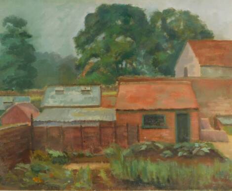 English School (20thC). The Kitchen Garden, Canterbury College, oil on canvas board, 40cm high, 50.5cm wide.