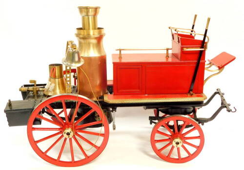 A steel and brass steam model of a Victorian horse drawn fire engine, 57cm long.