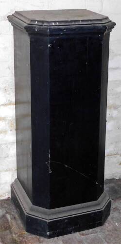 A Victorian ebonised pedestal, with moulded top and base, 120cm high, 52cm wide, 49cm deep. (AF)
