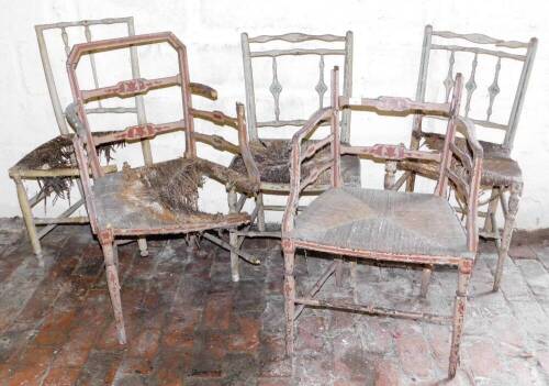 Three plus two early 19thC painted chairs (AF).