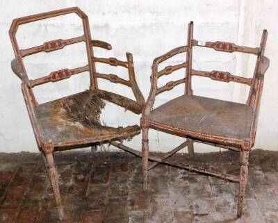 Three plus two early 19thC painted chairs (AF). - 2