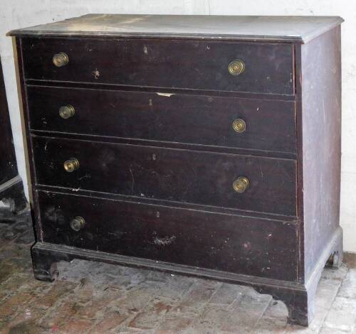 A George III mahogany chest of four graduated drawers, with brass handles and bracket feet, 150cm wide.