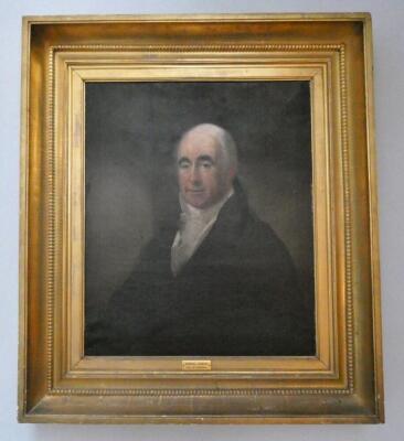 Attributed to George F Joseph ARA. Portrait of Samuel Gibbons, late of Foleshill, in half length pose wearing white silk cravat and black coat, oil on canvas, 75cm x 62cm. - 2