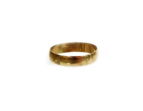 A 9ct gold wedding band, of plain design, makers stamp B.Bros, with import marks, ring size P, 1.4g.