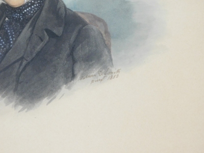 Edwin Dalton Smith (1800-?). A head and shoulders portrait of a gentleman wearing a spotted cravat and black coat and waistcoat, and a companion painting of a gentleman with mutton chop whiskers, wearing black coat, watercolour drawings, both signed and d - 5