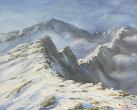 Stanley Bennett. Snowy mountainscape, oil, signed, 38.5cm x 48cm.