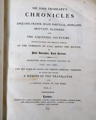 Froissart (John, Sir) CHRONICLES 2 vol., woodcut vignettes, contemporary Morocco, spines rebacked, large 4to, 1812. - 2