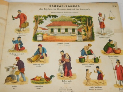 Koff (T). Gambar-Gambar Akan Peladjaran Dan Kasoekan Anak-Anak dan iboe-bapanja nederlandsche-indcheprenten chromolithograph title, some damage to top left, repaired to verso, 24 chromolithograph plates, plate 15 with tear and repair to top edge, modern c - 2