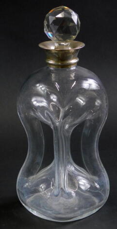 A George V Elkington and Co. cut glass decanter with silver collar, of waisted form, associated stopper, London 1910, 28cm high.