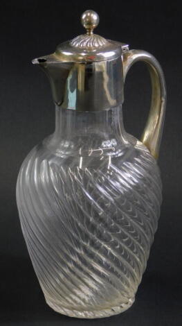 A Victorian silver and cut glass claret jug, indistinctly hallmarked, possibly Birmingham 1890, 26cm high.