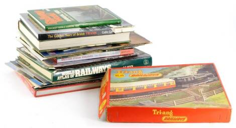 A Tri-ang RS.49 model railway set, boxed, and various books relating to railways.