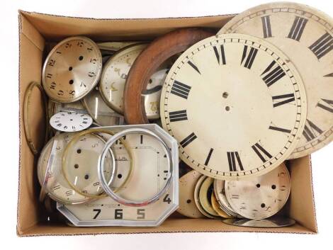 A quantity of clock dials, to include painted dials, some glasses, etc.