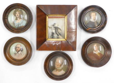 A collection of miniature prints, to include Shakespeare, Lord Byron, etc. (6)