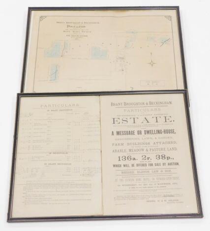 A plan of the estate belonging to the trustees of The Late Miss Mary Heald, Brant Broughton and Beckingham, for sale by auction 1873, produced by R J Booth surveyor and Co Wainfleet Lincolnshire, and an estate sale comprising a messuage or dwelling house,